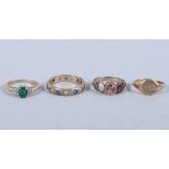 Four 9ct gold and gem set rings