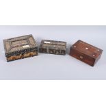 Two porcupine quill boxes, a carved walnut box and a rosewood box