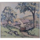 Frank C Beckher, 1949: watercolours, Yorkshire landscape with cottage, Anna Pugh: a signed limited