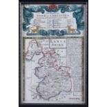 An 18th century hand-coloured map of Lancashire, road map verso, and three other maps