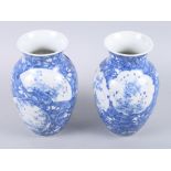 A pair of Chinese blue and white porcelain baluster vases, decorated floral panels, six character