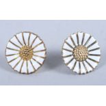 A pair of Georg Jensen silver gilt and enamelled daisy earrings