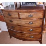 A 19th century mahogany bowfront chest of two short and three long graduated drawers with oval