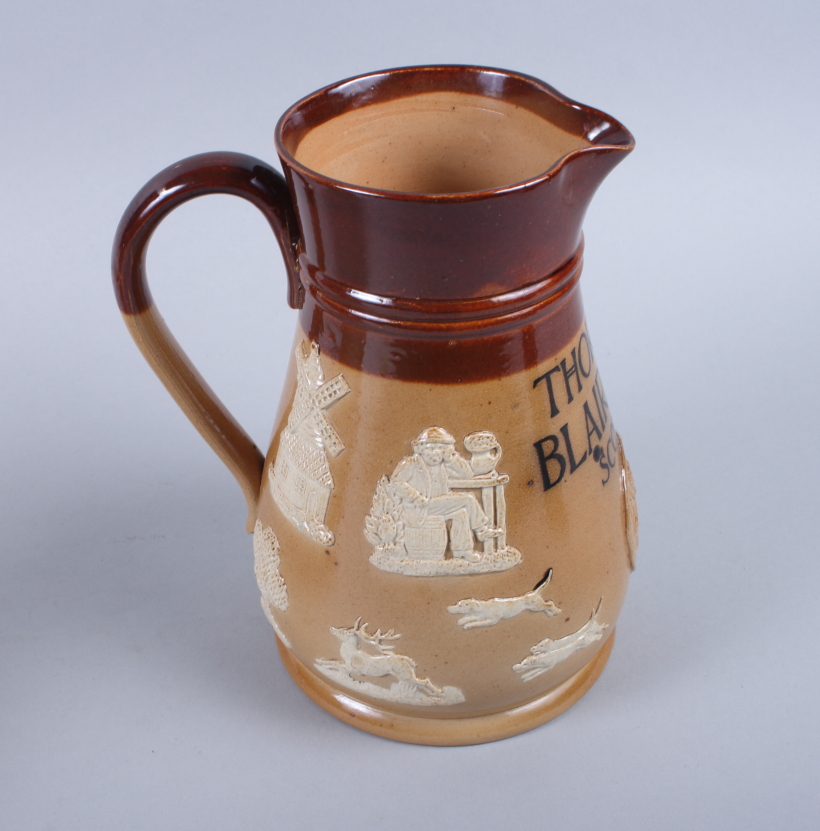 A Doulton Lambeth stoneware "Thorne's Blairmore Scotch" sprig decorated water jug, 7 3/4" high, a - Image 8 of 9