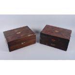A 19th century rosewood workbox, 12" wide, and a 19th century mahogany box, fitted one drawer, 12"