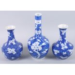 A 19th century Chinese blue and white sprinkler vase with prunus decoration, 10 1/2" high, and a