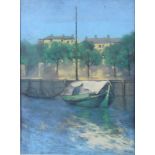 H T Wyse: pastels, small boat by a harbour wall, 17 1/2" x 13 1/4", in painted frame