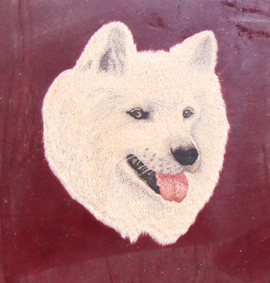 A silk embroidered panel portrait of a husky/malamute, in Art Nouveau frame - Image 2 of 2