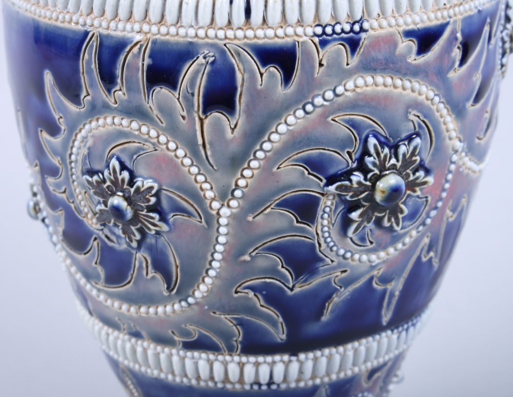 A Doulton Lambeth sprig and incised decorated four-handled vase, 10 1/2" high - Image 4 of 6