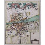 An 18th century hand-coloured map of Dublin, in strip frame