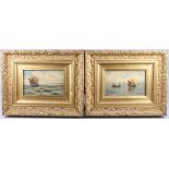 C Johnson: oil on panel, seascape with sailing ship, dated 1910, 5 1/2" x 8 1/2", in gilt frame, and