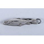 A Victorian novelty silver combined pocket knife and button hook, formed as a fish, by John