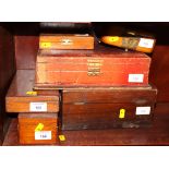 A 19th century rosewood workbox, a cedar jewel box and four other boxes