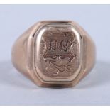 A gentleman's yellow metal signet ring, ring size T/U, 11.4g