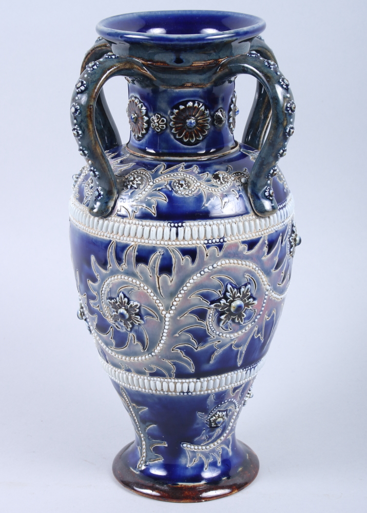 A Doulton Lambeth sprig and incised decorated four-handled vase, 10 1/2" high - Image 3 of 6