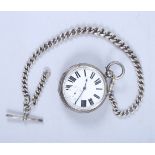 A George V silver open faced pocket watch, subsidiary dial, with black painted Roman numerals,