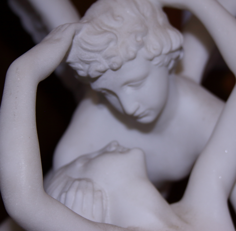 A carved marble figure group of Cupid and Psyche after Canova, 18" high (one wing restored) - Image 7 of 9