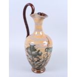 A Doulton Lambeth stoneware Florence Barlow, bird and thistle jug with decoration, 12" high