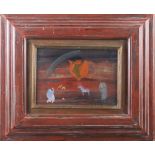 Rombuso: 20th century oil on board, figures in a desert, in painted frame, and an unsigned oil on