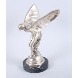 A mid 20th century polished pewter model of the Spirit of Ecstasy, on circular marble base, 9" high