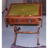 A yew wood drop leaf occasional table and two bedroom chairs