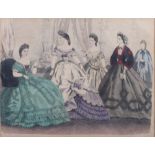 A set of four early 19th century hand-coloured fashion plates, in gilt frames, and three early