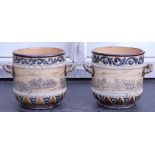 A pair of Doulton Lambeth stoneware Hannah Barlow jardiniere with incised decoration of sheep,