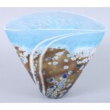 Martin Andrews: a contemporary conical studio glass vase with beach style decoration, 5" high
