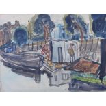 Nora Read: watercolours, Rickmansworth canal, 10 1/2" x 14 1/2", in strip frame