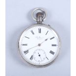 A late Victorian silver open faced pocket watch by J W Benson of London, subsidiary dial, black