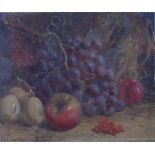 W Hughes: oil on paper, still life of apples, grapes and pears, signed and dated, 8 1/2" x 10", in