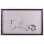 After Sir William Russell-Flint: a monochrome print of a female nude, 6 1/2" x 10 1/2", in gilt