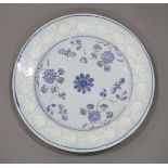 An 18th century Bristol Redcliff Bank delft plate with floral decoration and bianco sopra bianco