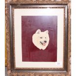 A silk embroidered panel portrait of a husky/malamute, in Art Nouveau frame