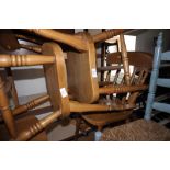 Four beech lath back kitchen chairs with panel seats
