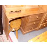 A waxed pine single pedestal desk, fitted three drawers, 40" wide