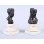 A pair of bronze busts, signed G Garrardara 1826, on marble plinths, 6 1/2" high