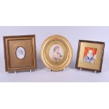 After Cosway: a 19th century miniature portrait of a young woman, in gilt frame, another miniature