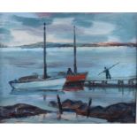† Anne Estelle Rice, 1879-1959: oil on board, fishing boats in Brittany, 12 1/2" x 15 1/2", in