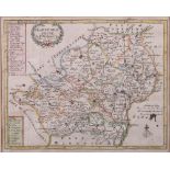 Morden's map of Hertfordshire, 1705, in strip frame, three 18th century hand-coloured bird prints,