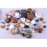 A collection of enamel, china, metal and wood pillboxes and trinket boxes