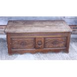 A Breton carved oak two-panel fronted coffer, 48" wide