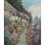 Daniel Sherrin: oil on canvas, "Cottage Garden", 23" x 19", in painted frame