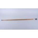A Malacca walking cane with silver handle, 34" long