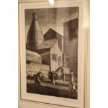 Leonard Griffiths Brammer: etching, potteries workers, 9 1/2" x 6 1/2", in wash lined mount and gilt