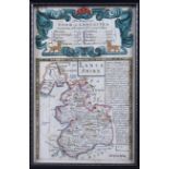 An 18th century hand-coloured map of Lancashire, road map verso, three other maps and an early
