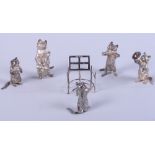 A modern silver five-piece cat band, tallest 2 1/2" high, 10.8oz troy approx