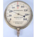 A Bourdons patent steam engine brass cased pressure gauge