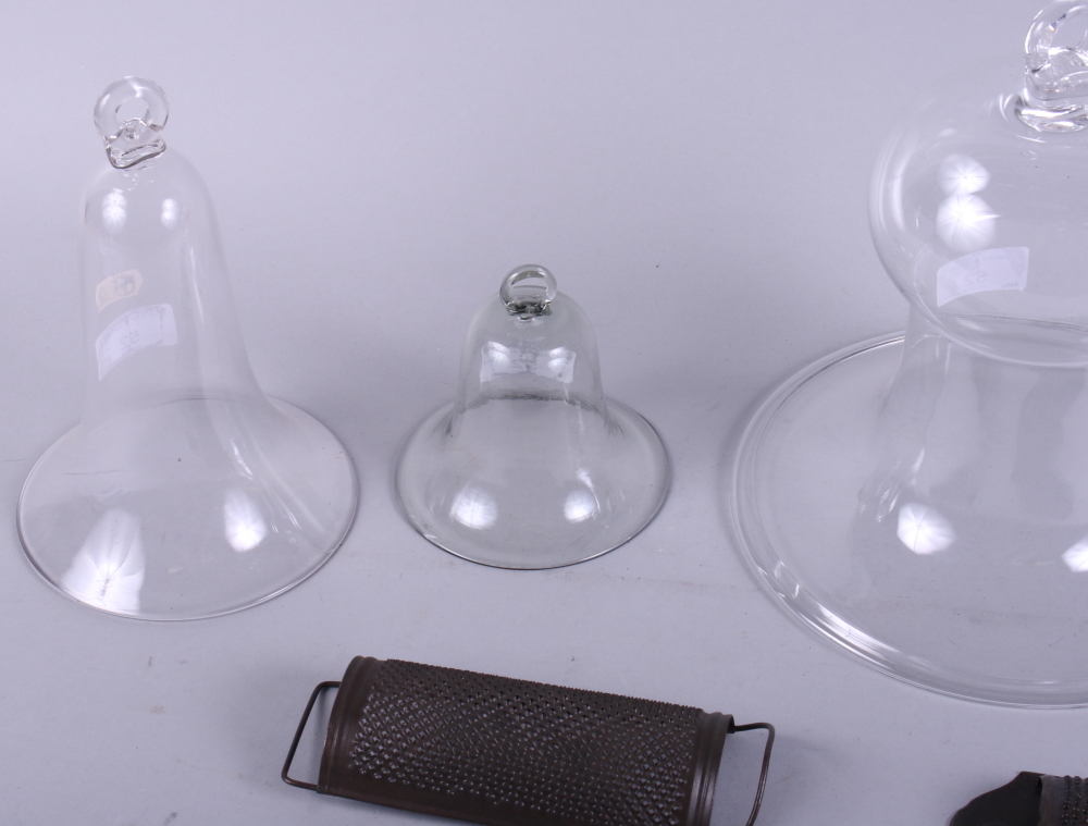 A set of four Victorian glass light shades with two metal nutmeg graters - Image 2 of 3