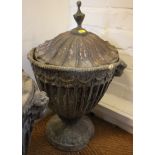 A cast lead garden urn and cover of 18th century design, 20" high